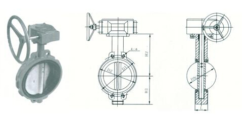 渦輪對(duì)夾式蝶閥外形尺寸結(jié)構(gòu)圖