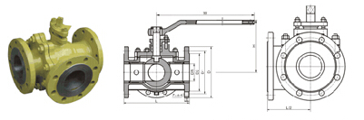 Q45F 型 PN16~PN40 T形三通球閥結(jié)構(gòu)圖